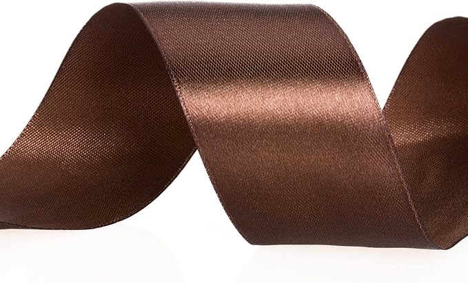 1 1/2 Inch Brown Solid Satin Ribbon, 50 Yards Craft Fabric Ribbon for Gift Wrapping Floral Bouquets Wedding Party Decoration