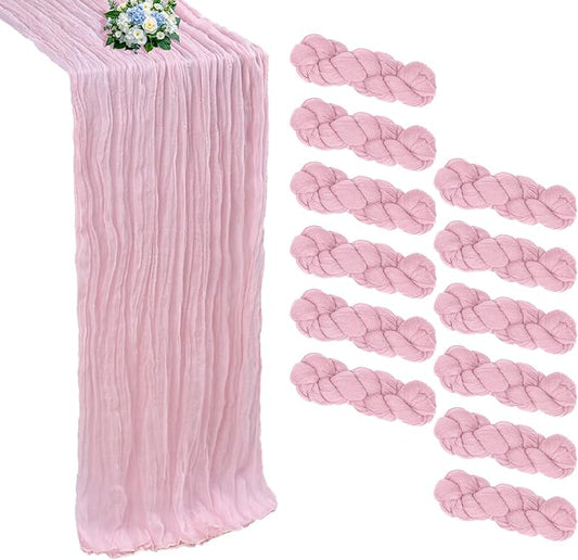 12 Pack Pink Cheesecloth Table Runner 10FT Boho Cheese Cloths Gauze Fabric Table Runners 120 Inch Rustic Sheer for Wedding Birthday Party Baby Shower Centerpiece Home Decorations