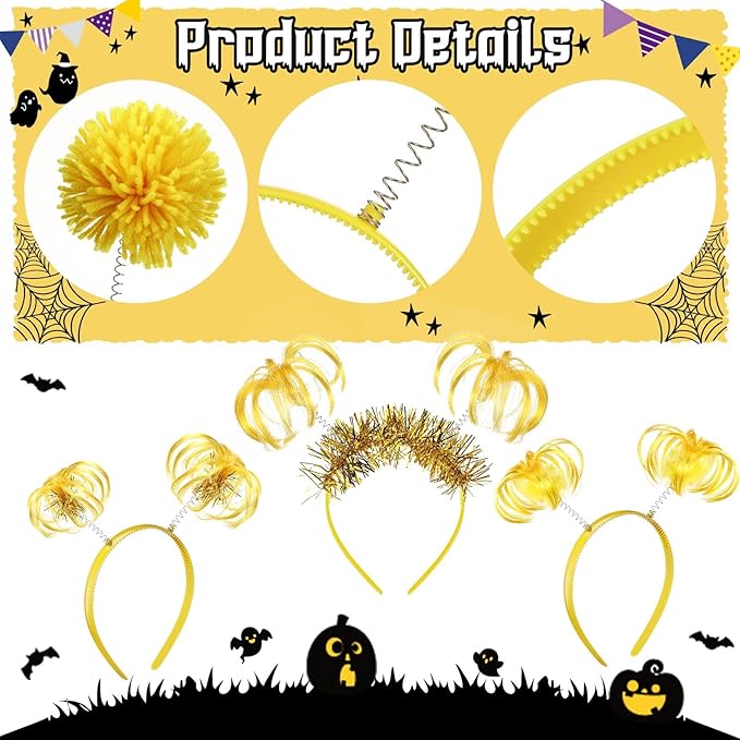 Censen 24 Pcs Pom Pom Headband Tinsel Wrapped Ponytail Head Bopper Costume Headwear Halloween Party Accessory