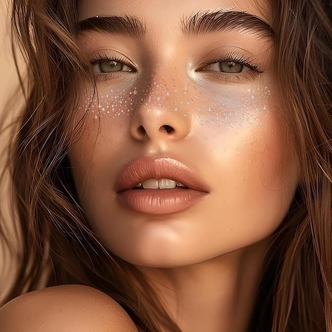 Glitter Freckles Face Tattoo, 10PCS Silver Glitter Freckles, 2 Styles Body Face Glitter for Women Girls, Cute Star Waterproof Glitter Makeup Patches, Country Concerts Singer Festival Rave Accessories