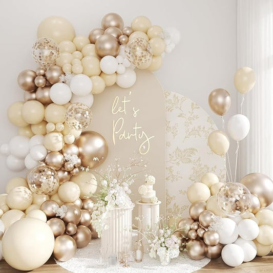 Champagne Gold and White Balloon Arch Kit, 134pcs Metallic Gold Confetti Balloons Garland Kits for Birthday Wedding Baby Shower Bridal Party Anniversary Decorations