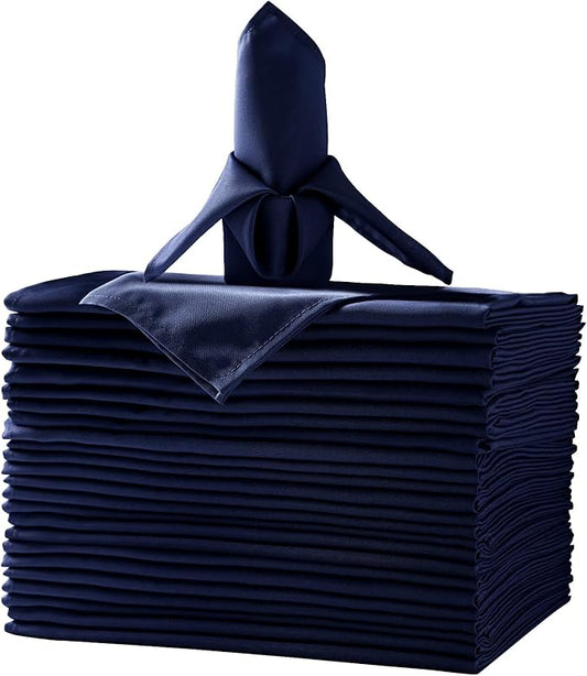 25pcs Polyester Cloth Napkins - 17 x 17 inch Navy Washable Dinner Napkins with Hemmed Edges for Restaurant/Wedding/Hotel(25,Navy)