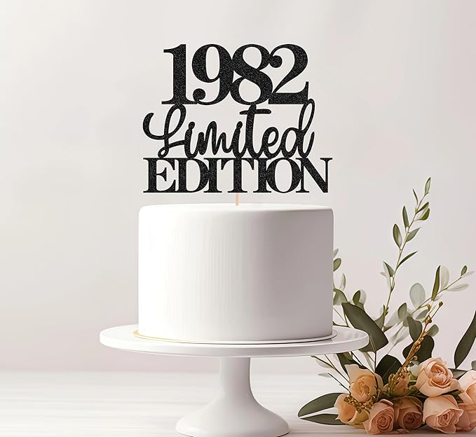 Limited EDITION 1982 Cake Topper - Black Glitter Happy 43rd Birthday Party Cake Decoration Supplies, Cheer to 43 Years Cake Bunting Decor for 43rd Birthday Party Photo Booth Props