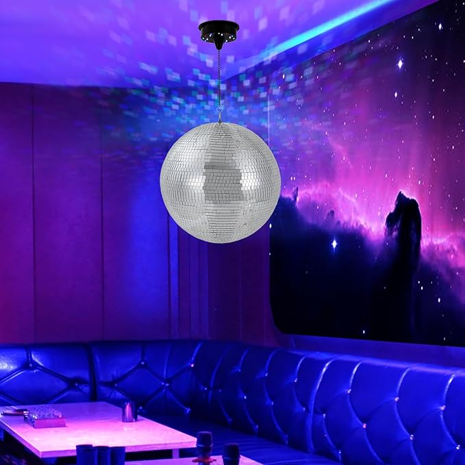 Disco Ball Light, 16in Rotating Disco Party Decoration with Motor, 18 Red/Blue/Green/White LEDs, for DJ Sets, Nightclubs, Birthdays, Banquets, Parties, Bars, Weddings, Holiday