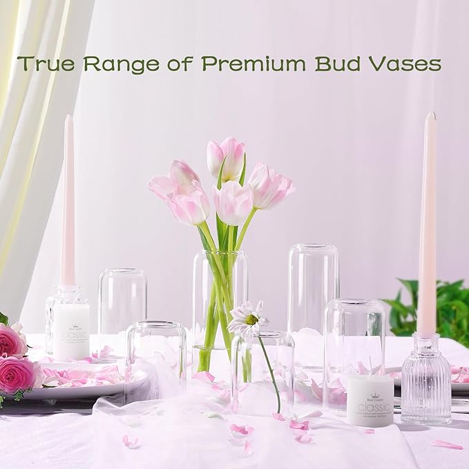 ZENS Bud Vases Set of 3, Modern Small Glass Vases for Flower Clear Bud Vases for Wedding Centerpiece, Blown Thicker Glass Small Vase for Flowers, Wedding Party Events Home Bathroom Decor