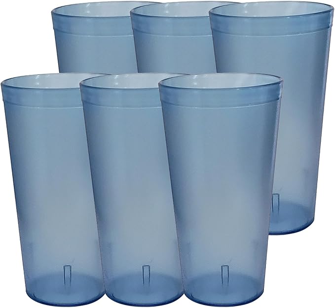 Party Outlaw Light Blue Plastic Cup Tumblers 6 Pc 12oz Lightweight, Heavy Duty Stackable Cafe Style Plastic Glasses. Reusable & Dishwasher Safe Ice Tea & Water Cupsafe Ice Tea & Water Cups