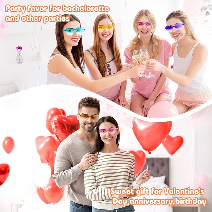 12 Pack Heart Sunglasses for Women Transparent Heart Glasses for Bachelorette Birthday Party Favor Gifts