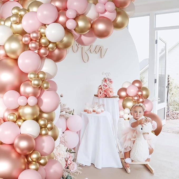 Rose Gold Pink Balloon Arch Kit 163 Pcs rose gold Balloon Garland Kit Include Rose Gold Pink White Balloons for Wedding Birthday Bridal Baby Shower Party Decorations