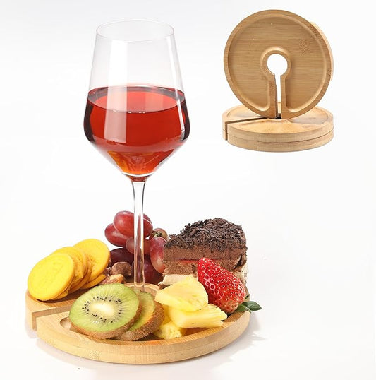 Mini Charcuterie Board with Wine Holder, Wine Glass Charcuterie Topper, Wine Gifts Accessories, Cheese Appetizer Plates for Wine Party Family Gatherings Bars Restaurants, 7.1'' Set of 4