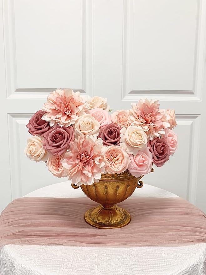 Pink Roses Artificial Flowers Fake Flower Bulk for DIY Wedding Bouquet Bridal Baby Shower Centerpiece Table Decorations Silk Faux Floral Arrangements for Party Home Decor Indoor Dusty Blush
