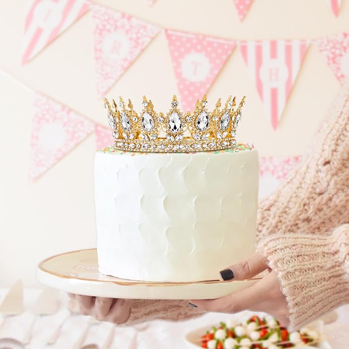 Gold Crown for Women, Crystal Queen Tiaras Headband Wedding Bridal Hair Accessories, Birthday Party Prom Cake Topper