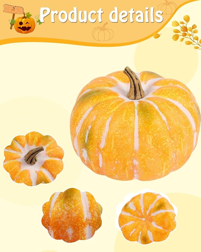 DuHouse Large Artificial Pumpkin Decoration Foam Pumpkin Fall Harvest Decor for Halloween, Thanksgiving, Porch, Indoor Outdoor Display