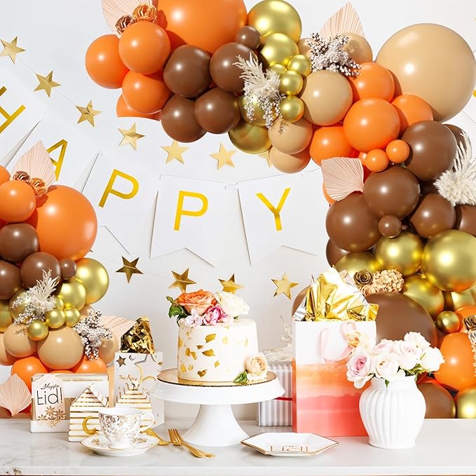 Orange Balloon Garland Kit, Pumpkin Balloon Arch Kit, Orange Brown Sand White Gold Balloon for Fall Boho Baby Shower Birthday Wedding Bridal Shower Thanksgiving Party Decorations