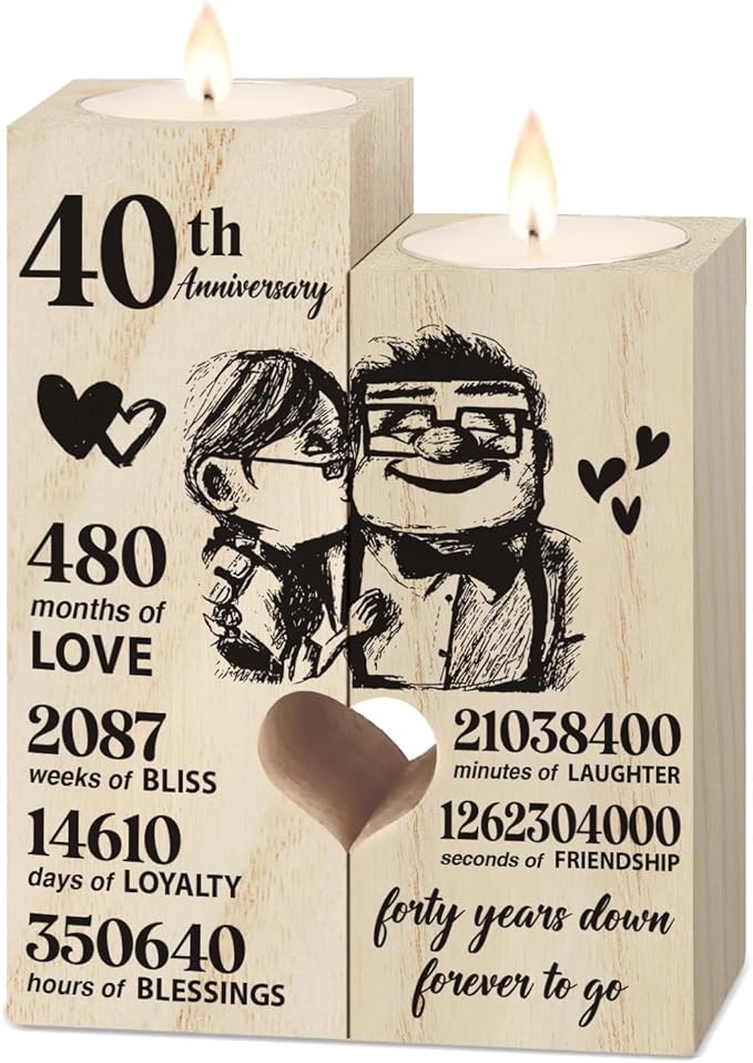 40th Ruby Anniversary Wedding Gifts for Wife, Couples Gift Candlestick, Forty Years Wedding Anniversary Presents for Husband, Parents, Her, Him, Women