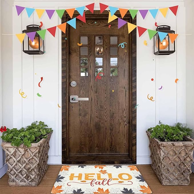Thanksgiving Door Mat Hello Door Mat Fall Doormat, Fall Maple Leafs Doormat for Indoor Outdoor Entrance Floor Mats Non Slip Autumn Harvest Vintage Thanksiving Decor Rubber Welcome Mats, 30"x18"inch
