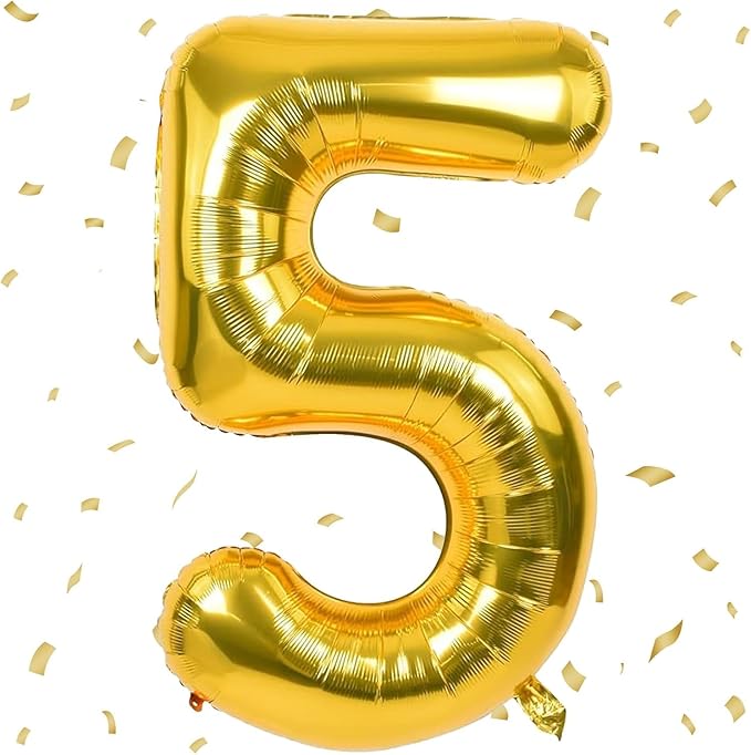 40 inch Gold Number Balloon Giant Foil Helium Balloons Gold Number 5 Balloon for 5th Birthday Party Anniversary Decorations Supplies