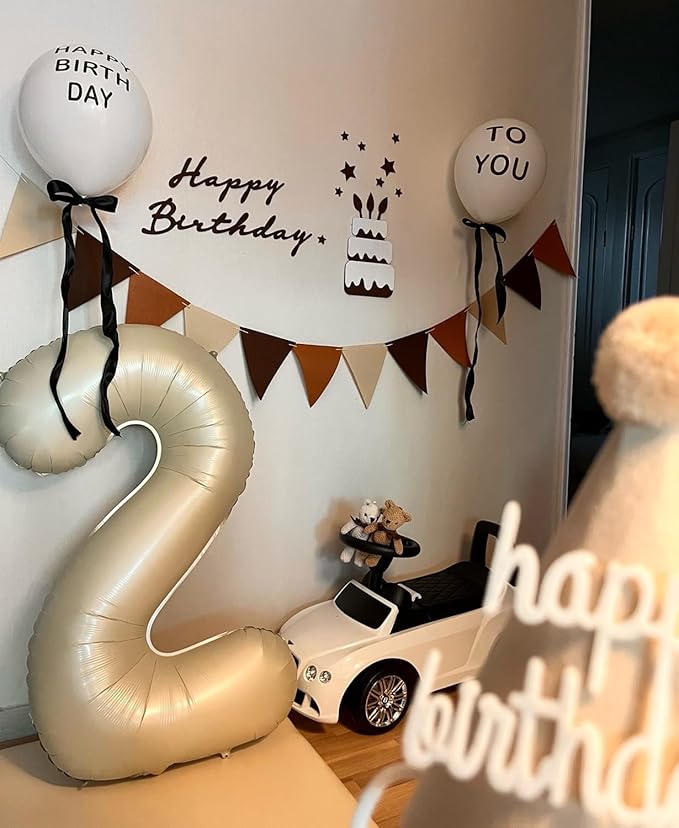 Smlpuame 40 Inch Beige Number 2 Balloons for 2nd Birthday Decorations Boys Girl, Giant Self-Sealing Cream Foil Number 0-10 White Sand Balloon for Women Men Party Anniversary Baby Shower Supplies