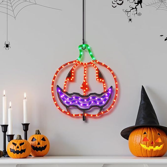 Halloween Lighted Pumpkin Light Single – Hanging Lighted Pumpkin with 4 Light Modes & Timer – Indoor & Outdoor Halloween Decor Yard Decorations Spooky Party Lighting