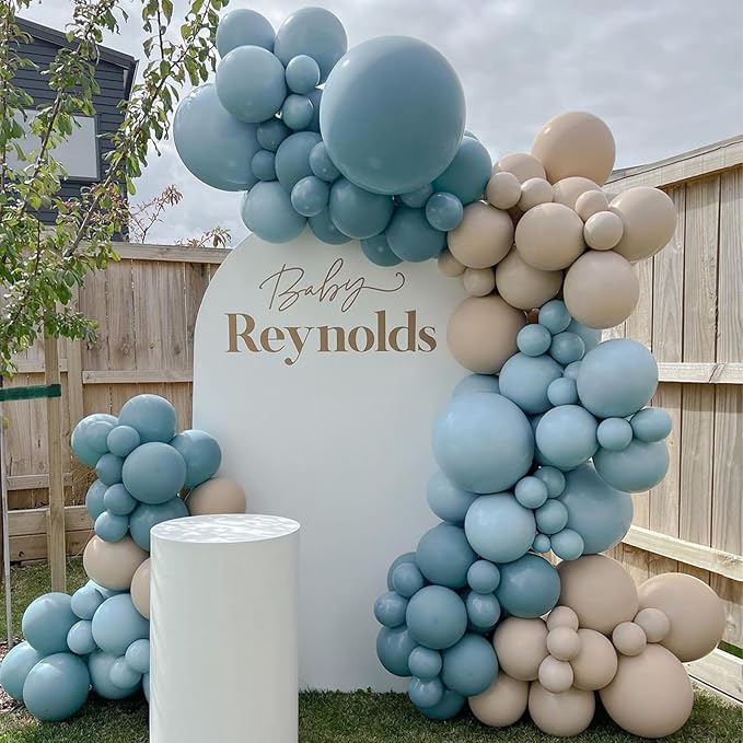 Blue Balloons 113Pcs, Dusty Balloon Arch Garland Kit Different Sizes, 5 10 12 18inch Matte Retro Slate Fog Latex Helium for Boho Birthday Wedding Baby Shower Party Decorations QQ-113