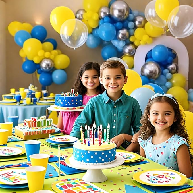 Blue and Yellow Balloons Arch Royal Blue Yellow Silver Balloons Garland with Clear Balloon Light Party Latex Balloon for Birthday Decorations Baby Shower Graduation