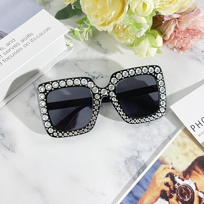 10/20 Pack Crystal Oversized Square Sunglasses Retro Diamond Glitter Sparkling Disco Glasses Party Favors