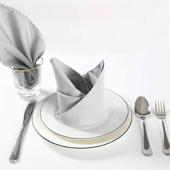 Cloth Napkins 20x20 inch Washable Polyester Dinner Napkins Soft Table Napkins for Wedding Party Dining Banquet(Silver,100PCS)