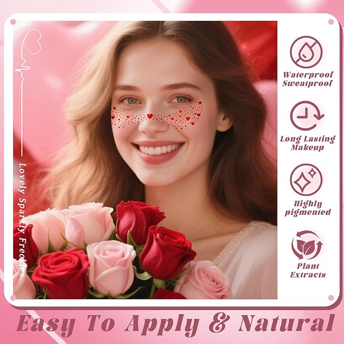 10 Styles Red Glitter Freckles Face Tattoo, Waterproof Sparkle Cute Star Butterfly Face&Body Glitter Speckles Patches for Women, Metallic Temporary Tattoo Accessories Makeup for Rave
