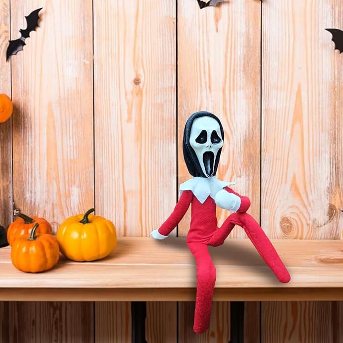 Creepy Ghost Masked Elf Decoration 35cm – Handmade Horror-Inspired Ornament for Christmas, Halloween & Holiday Party Décor – Spooky Collectible with Sinister Expression