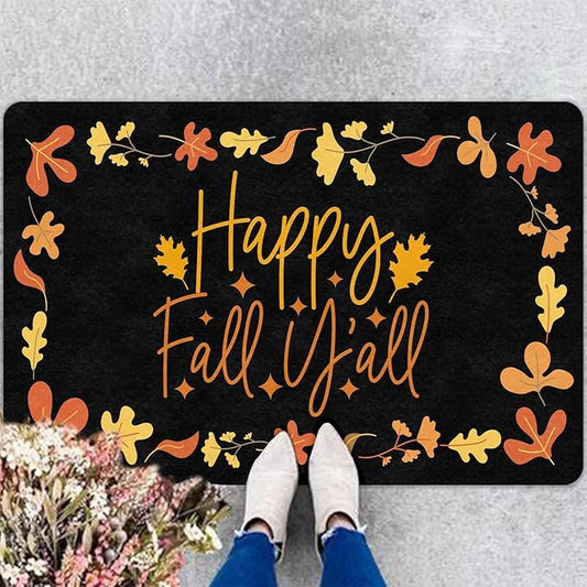 InterestPrint Thanksgiving Fall Welcome Mat with Non-Slip Backing, Hello Door Mat Fall Door Mat with Non-Slip Backing Front Porch Rug Welcome Mats for Autumn Halloween Thanksgiving Farmhouse Decor
