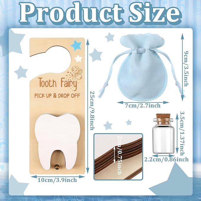 Tooth Fairy Holder Bag Hanger with Money Slot Keepsake Bottle Velvet Pouch Tooth Fairy Box Encourage Gift for Lost Teeth Boy Girl Milk(Classic,Blue)