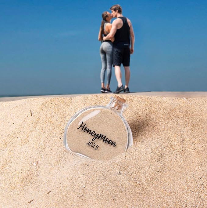 Honeymoon Sand Keepsake Jar 2025，Bridal Shower, Wedding, Engagement, Honeymoon, Travel Gift for Couples, Newlywed, Fiance(Gift Box Includes) - 100ml Round Shape Glass