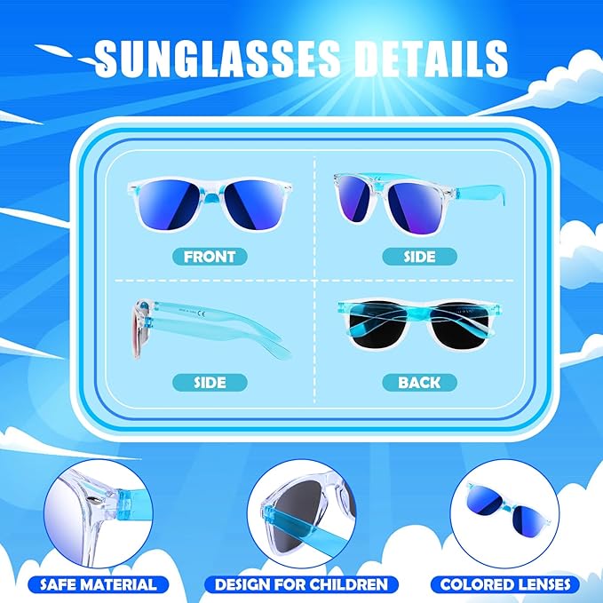 24 Pack Kids Sunglasses Party Favors, Neon Translucent Sunglasses with UV Protection in Bulk for Kids and Adults, Perfect for Summer Pool Beach Birthday Graduation Party, Outdoor Party Supplies