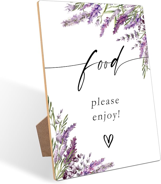 Food Please Enjoy Sign, Lavender Baby Shower Game, Gender Reveal Table Decorations, Centerpieces for Tables, Purple Floral Wooden Sign with Stand for Gender Reveal Party And Baby Shower Activities, 24