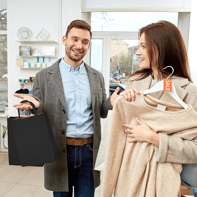 MESHA Gift Paper Bags 12000 PACK 8x4.25x10.5'' Black Medium Shopping Kraft Bags Bulk with Handles Reusable for Business,Grocery,Birthday,Wedding,Kids Party,Favors