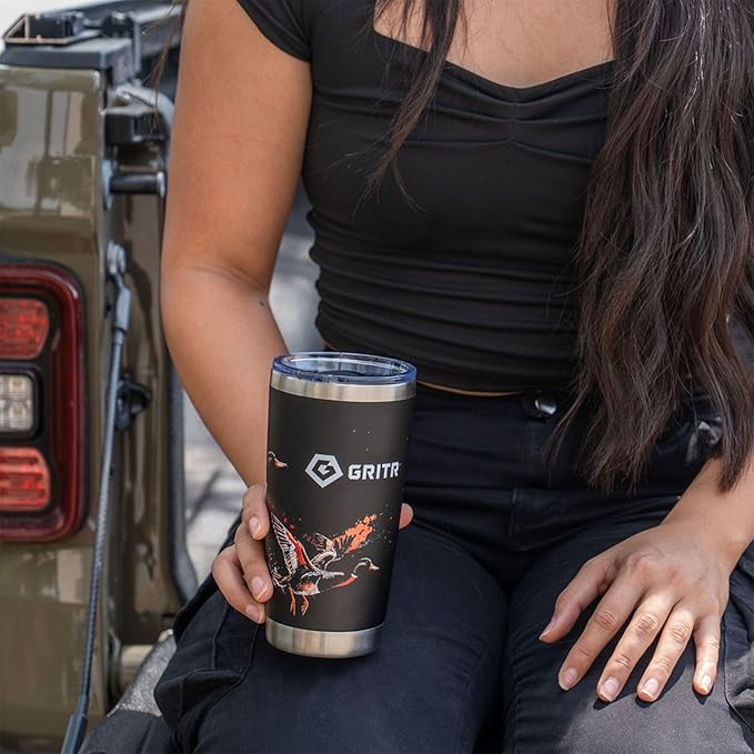GRITR Stainless Steel Tumbler – 20oz/30oz, Insulated & Leakproof, Hot or Cold Drinks Anywhere, Travel Tumbler with Straw and Lids for Coffee, Water & Smoothies