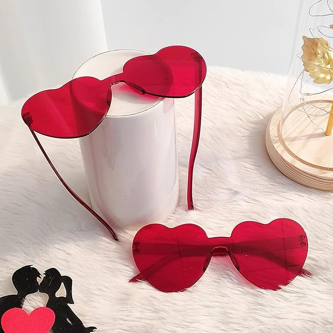 Heart Shape Headband Glitter Sunglasses Sequin Earrings Valentines Day Halloween Cosplay Costume Accessories Set
