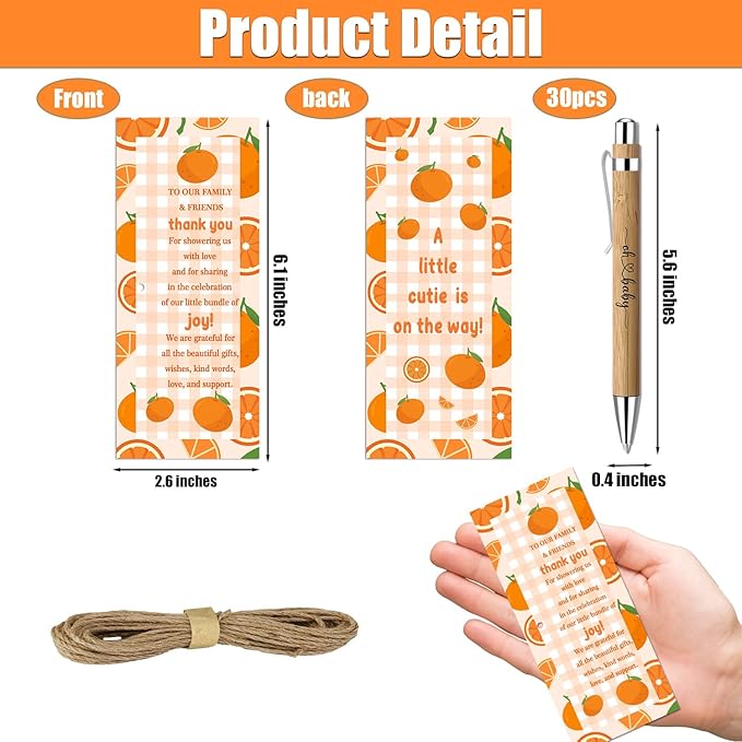 30 Pcs Baby Shower Gifts, Baby Shower Favors for 30 Guest, Gender Reveal Party Supplies, Included Bamboo Pens Thanks Cards, Gender Reveal Souvenirs Prizes, Orange Birthday Party Decor
