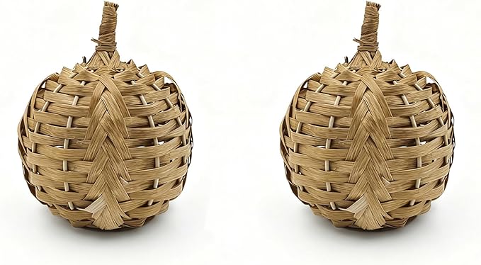 2Pcs of 5 Inch Bamboo-Woven Autumn Harvest Big Pumpkin Decor is Suitable for Thanksgiving & Halloween Fall Decorations. These Pumpkins are Perfect as Decorative Pumpkins for Table Decor