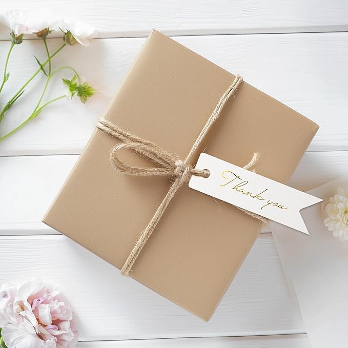 G2PLUS High-end Metallic Gold Thank You Tags, 100PCS 2.8'' x 0.8'' Gift Tags with String for Arts and Crafts,Gift Wrapping (White)