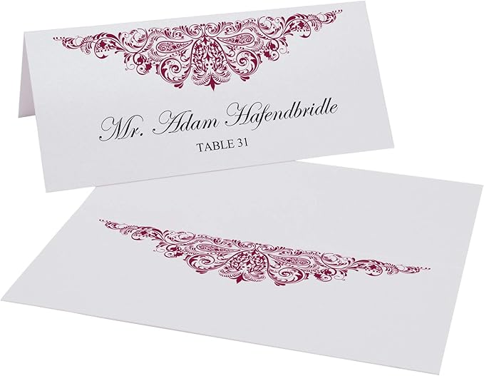 Paisley Place Cards, Burgundy (Choose Color), Set of 25, Pre-cut and Scored - Wedding, Party, Dinner, and Special Events - Made in the USA