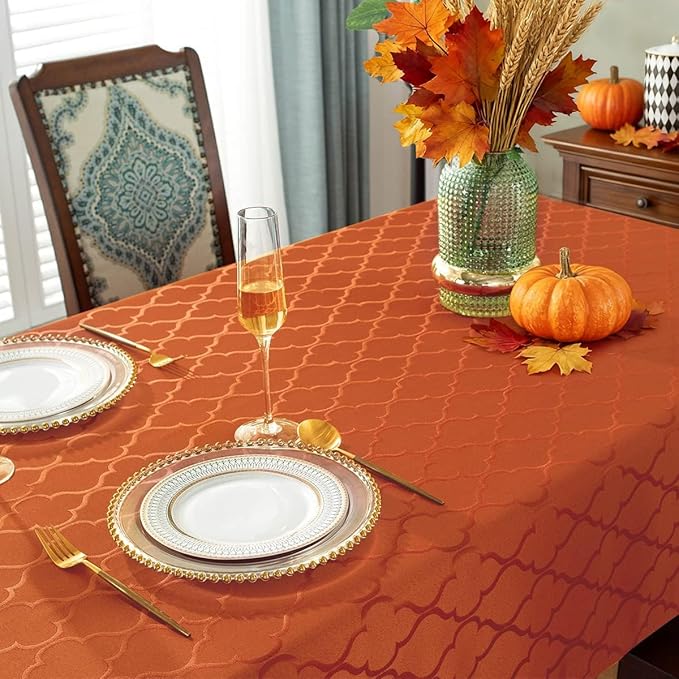 Jacquard Tablecloth Flower Patterns Polyester Table Cloth Spill Proof Dust-Proof Wrinkle Resistant Table Cover for Kitchen Dining Decorations (Rectangle/Oblong 60" x 120" (10-12 Seats),Rust)