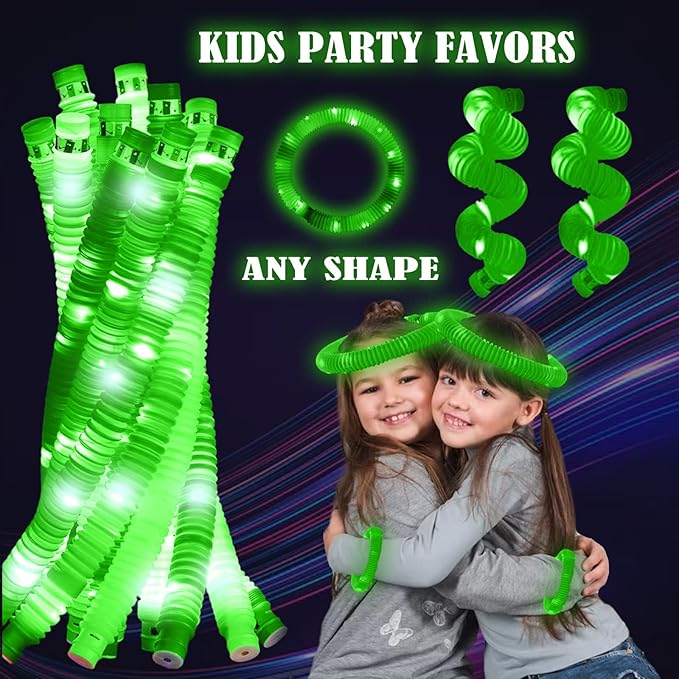 Green 12PCS Light Up Pop Fidget Tubes Party Favors-Glow in The Dark Party Supplies for Kids and Adults, Perfect for Festivals, Birthday Parties, Raves, Concerts, and Camping Decorations