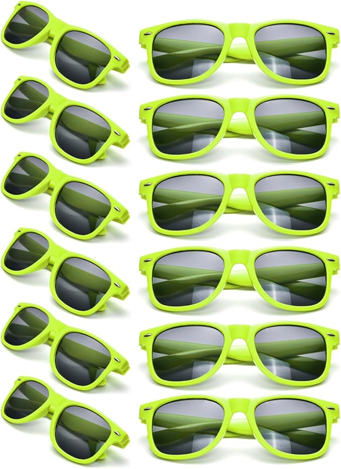 12 Pack Neon Colors Sunglasses Classic Retro Party Favors Sunglasses for Unisex Adult