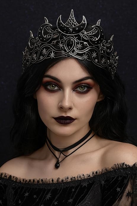 Gothic Black Moon Star Tiara Crown for Women Girls, Retro Celestial Witch Headpiece with Crescent Moon and Stars, Costume Cosplay Halloween Party Prom Wedding Birthday Accessories