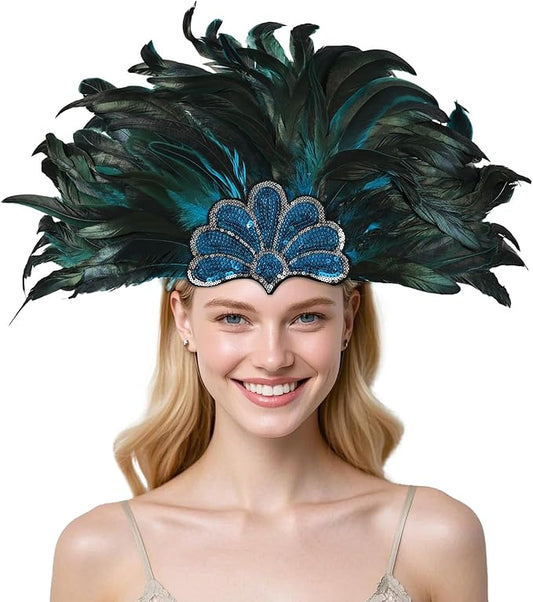 Women's Carnival Feather Headpieces Sequin Headdress for Wedding Masquerade Party Cosplay Feather Headbands