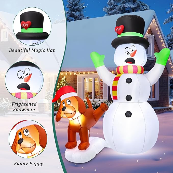 FunFanso 5.5 FT Inflatable Snowman with Puppy Dog, Christmas Outdoor Yard Decoration, Blow Up Shocked Snowman with Peeing Doggie, Built-in LED Lights, Xmas Fun Gift, Patio Lawn Garden Home Party Decor