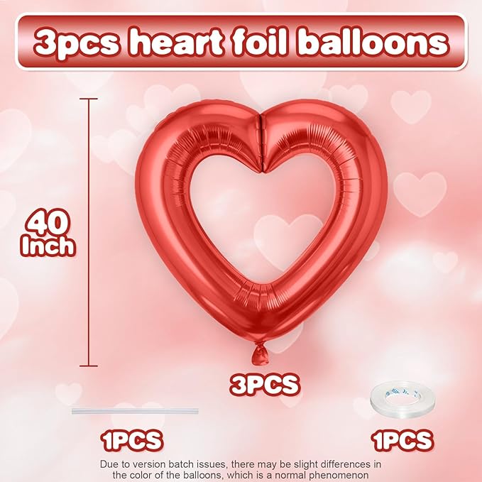 Red Heart Balloons,3Pcs 40Inch Large Hollow Out Heart foil Balloon for Valentine's Day Birthday Wedding Baby Shower Anniversary Party Decorations
