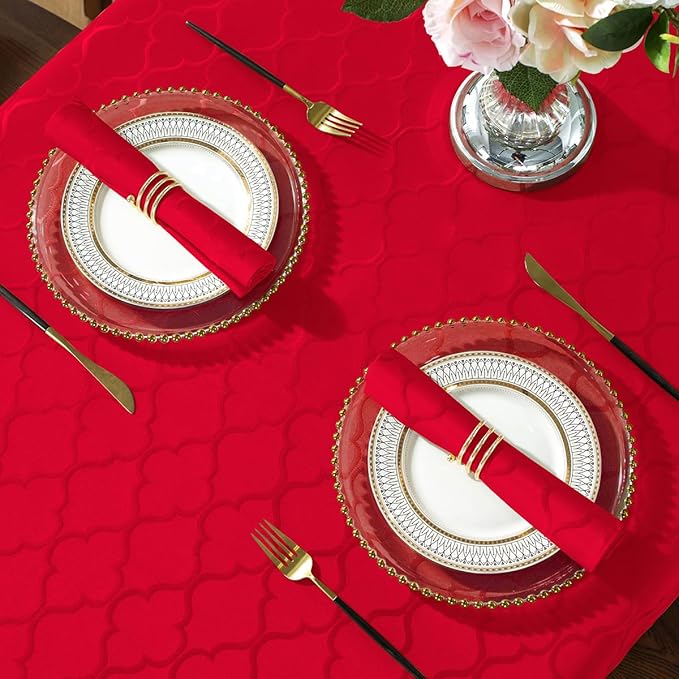 SASTYBALE Christmas Cloth Napkins 20 x 20 Inch, Flower Pattern 4 Pieces Solid Washable Comfortable Napkins for or Xmas Holiday Party Decor (Red, 20” X 20” Napkin)