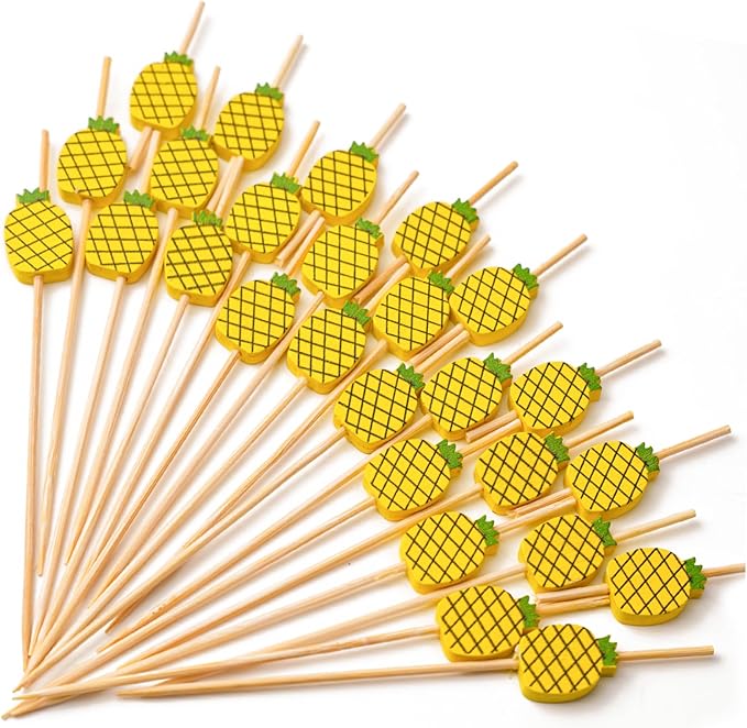 PuTwo Cocktail Picks Handmade Bamboo Toothpicks 100pcs 4.7" in Yellow Pineapples