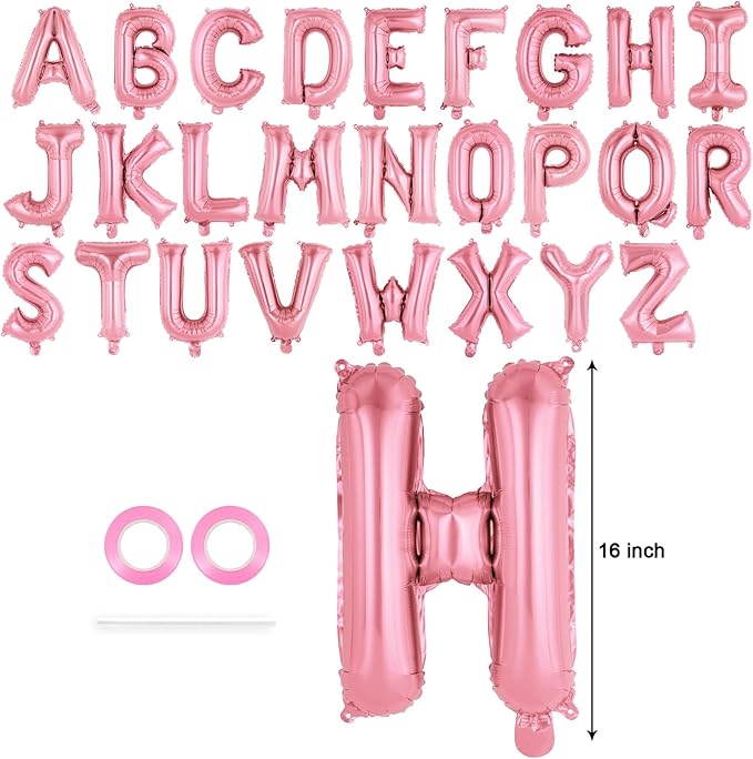 26 Pcs Pink Letter Balloons,16 Inch Foil Alphabet Letter Balloons,Letter A-Z Balloon Banner Custom Phrase Balloon for Birthday Party Wedding Anniversary Decoration (Pink 26pcs)